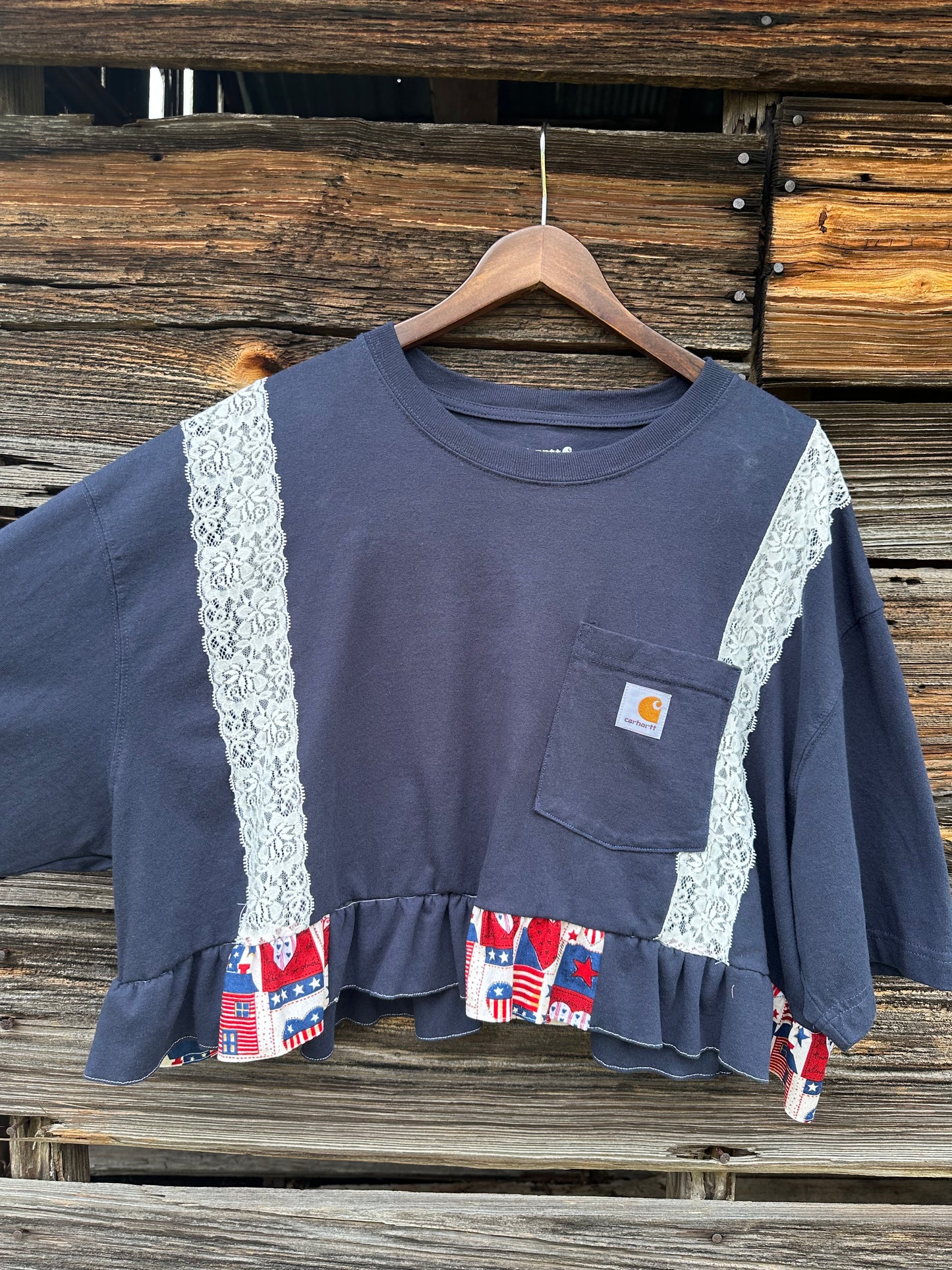 RED, WHITE & LACE CROPPED REWORK
