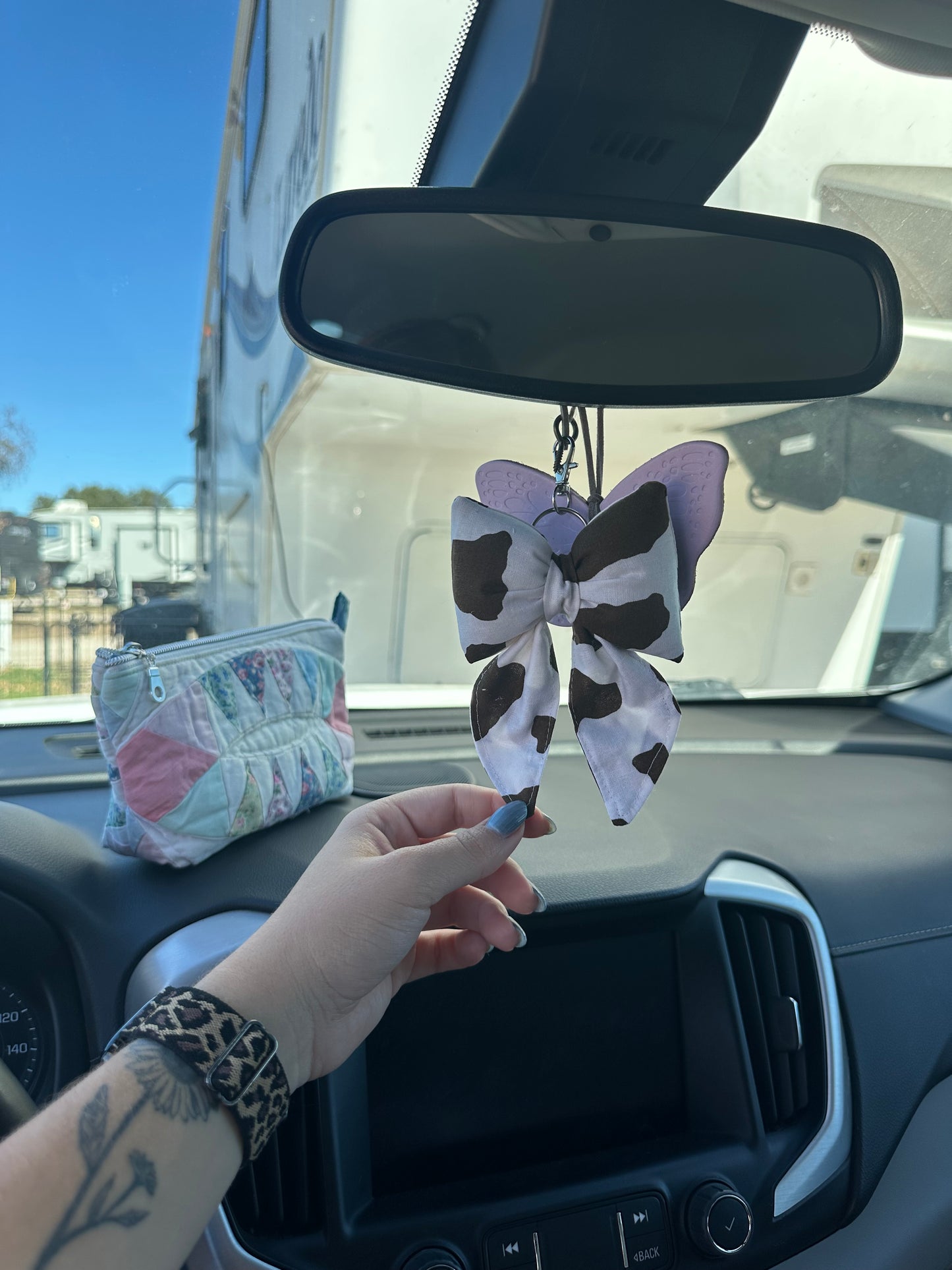 Cowprint bow keychain