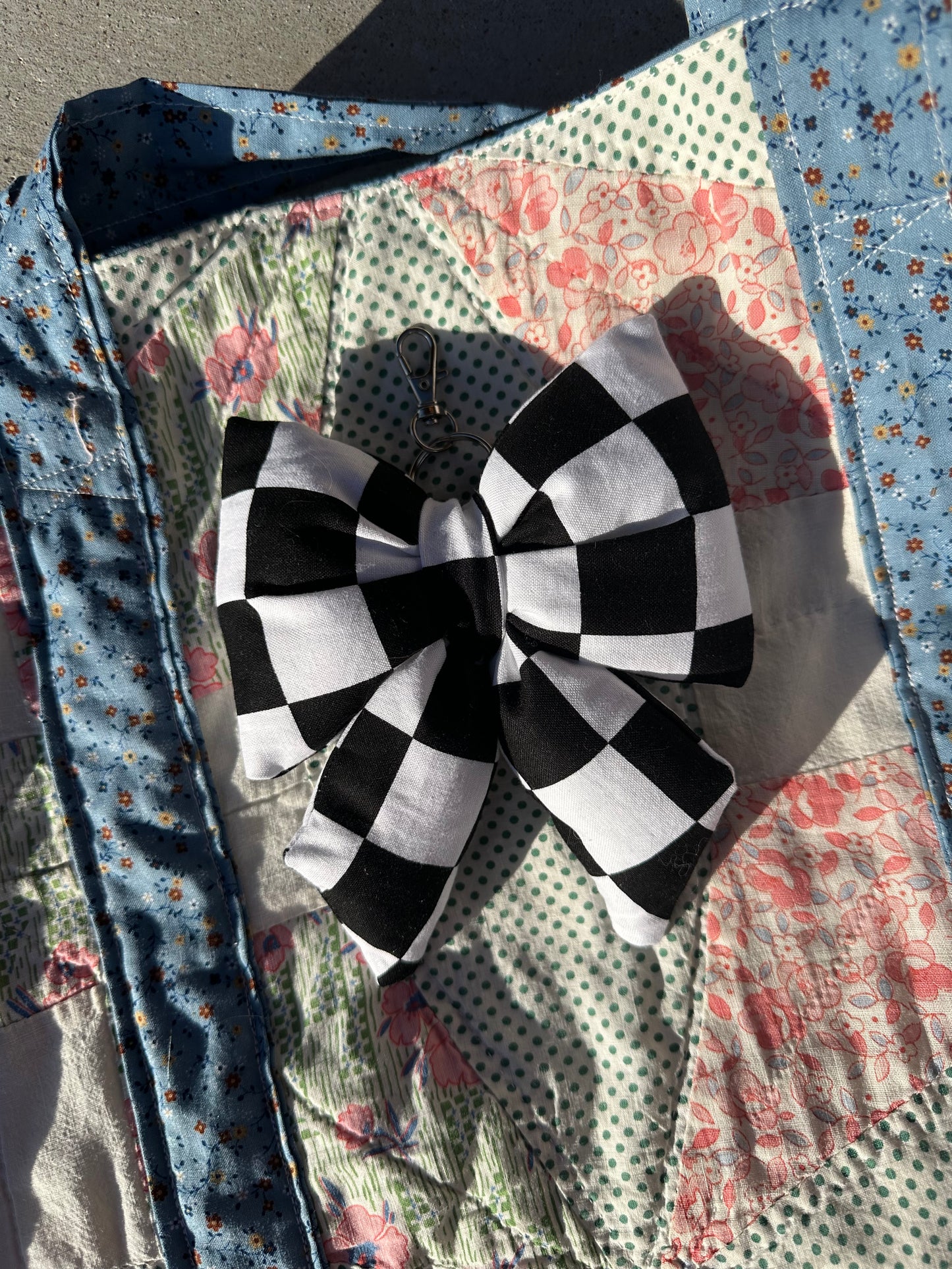 Checkered Puffy Bow keychain