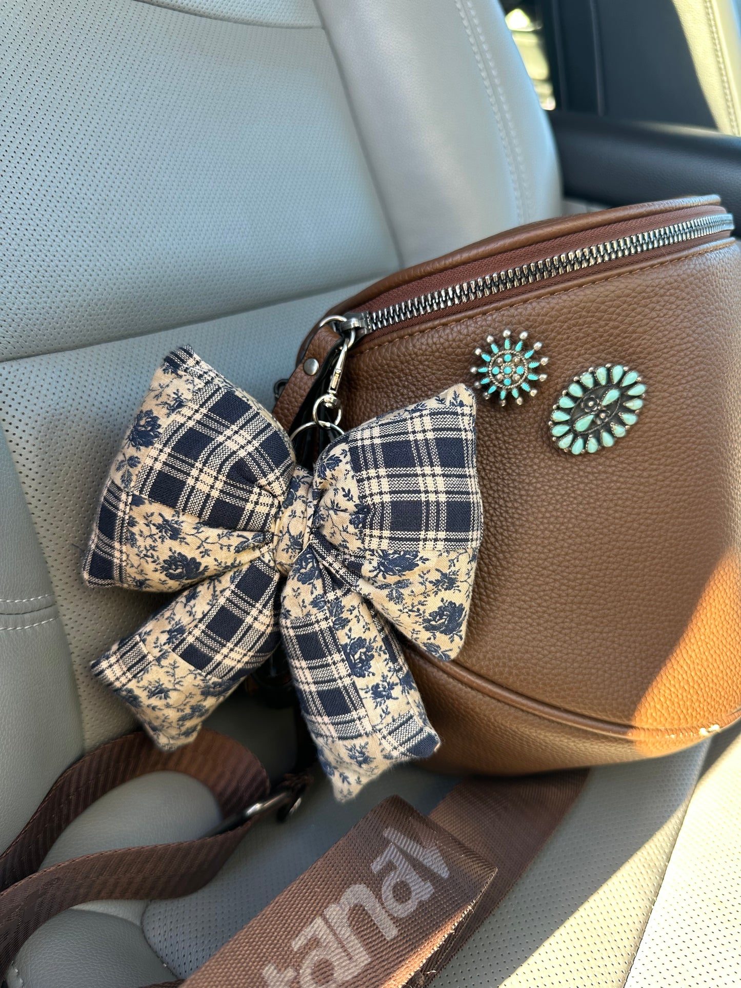 Blue Quilted Bow Keychain