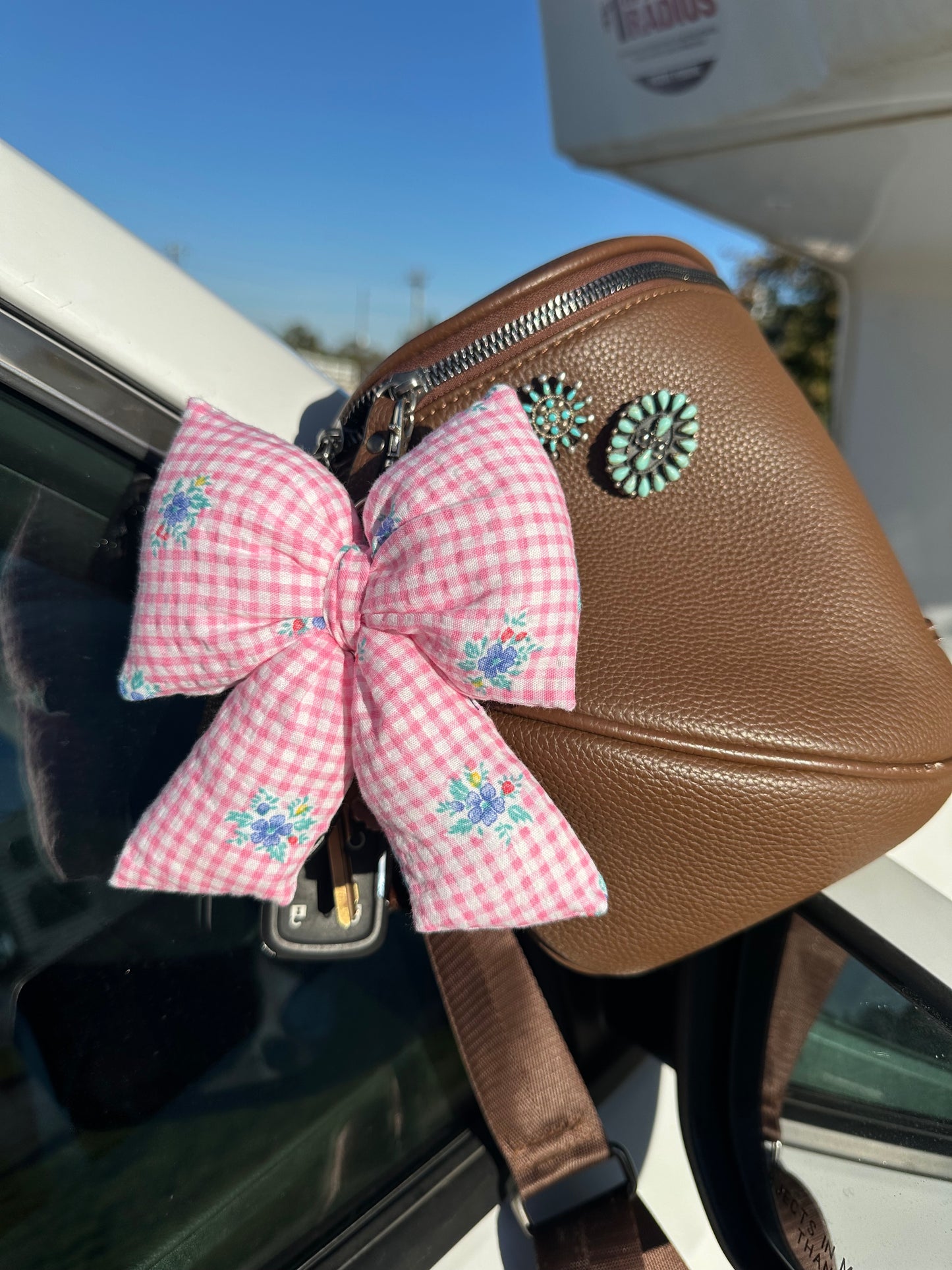 Pink Gingham Bow Keychain