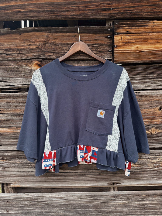 RED, WHITE & LACE CROPPED REWORK