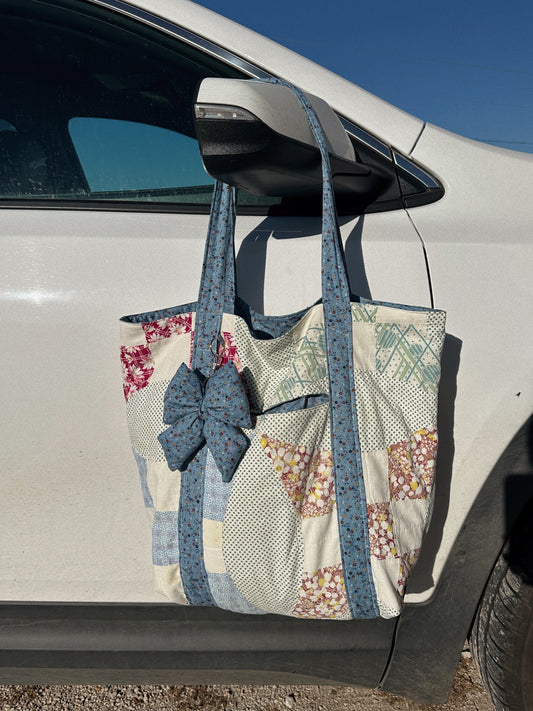 BLUE QUILTED TOTE
