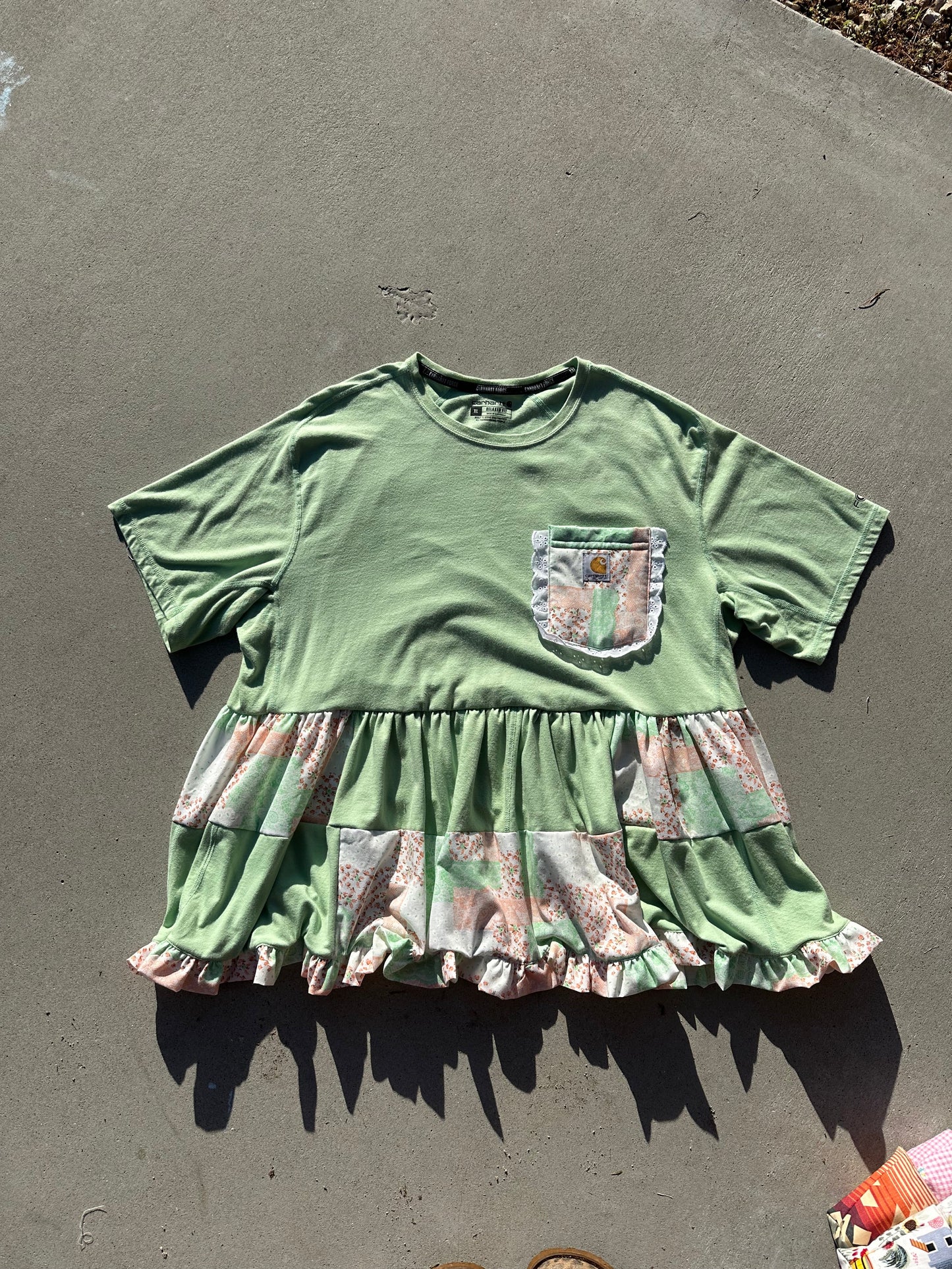 GREEN + CORAL RUFFLE REWORK (XL)