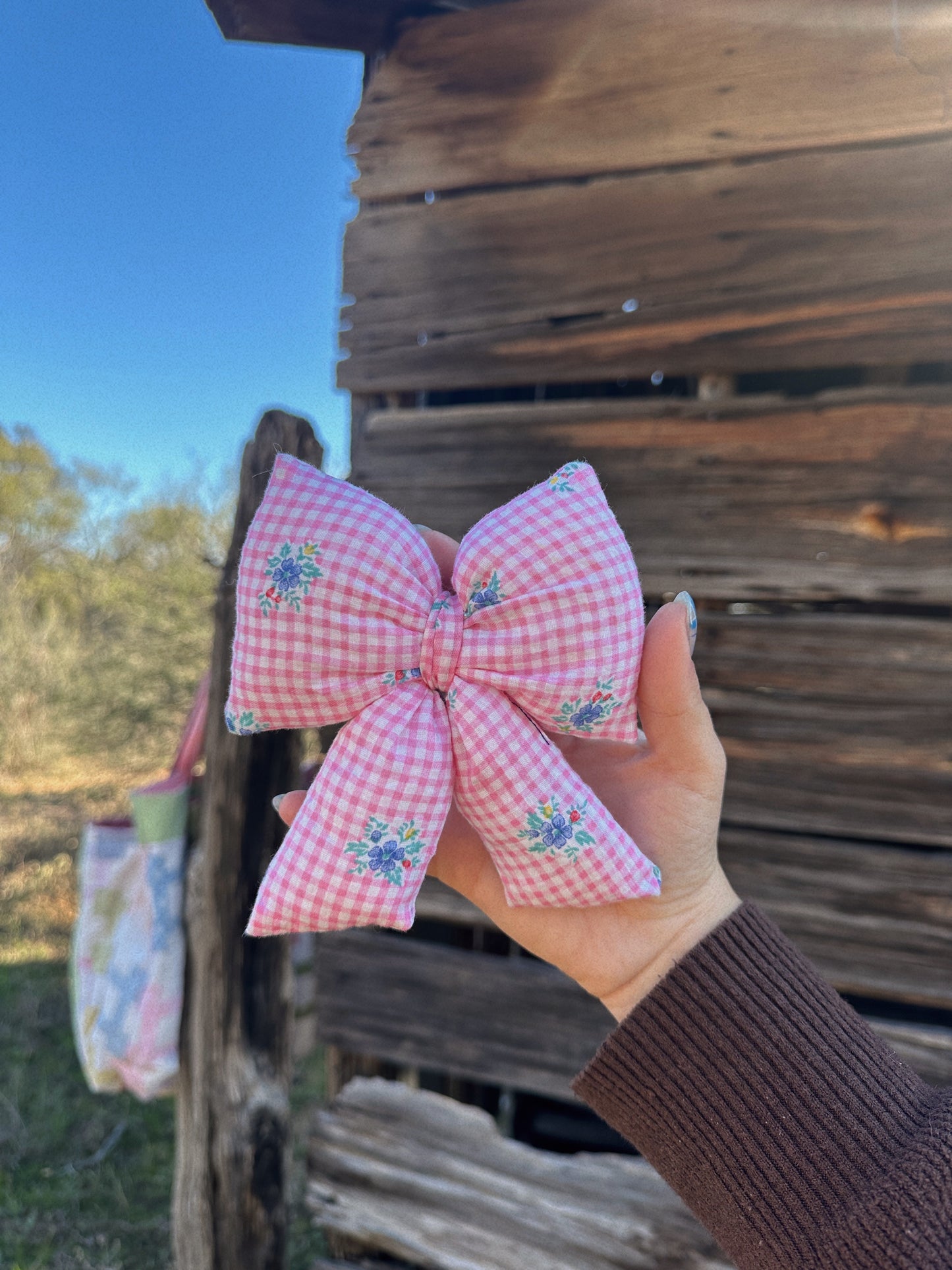 Pink Gingham Bow Keychain