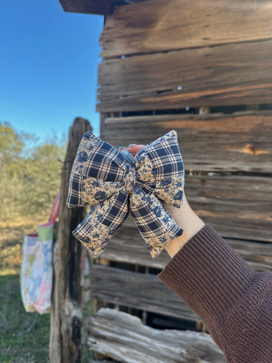 Blue Quilted Bow Keychain