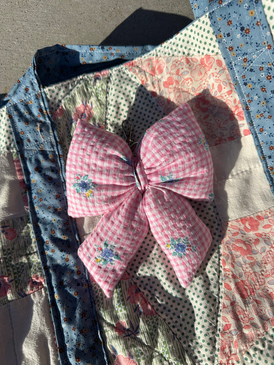 PINK GINGHAM BOW KEYCHAIN